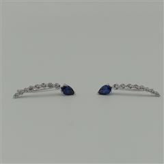 925 Sterling Silver Pear & Round Cut Blue & White Sapphire Climber Earrings